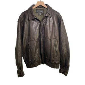 Banana Republic Men's XL 46 Brown Leather Bomber Jacket Vintage Full Zip